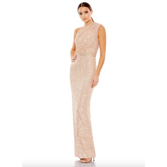 Mac Duggal Dresses & Skirts - MAC DUGGAL Dress Size 16 Evening Gown Sequin Cream Rose Pink NEW One Shoulder